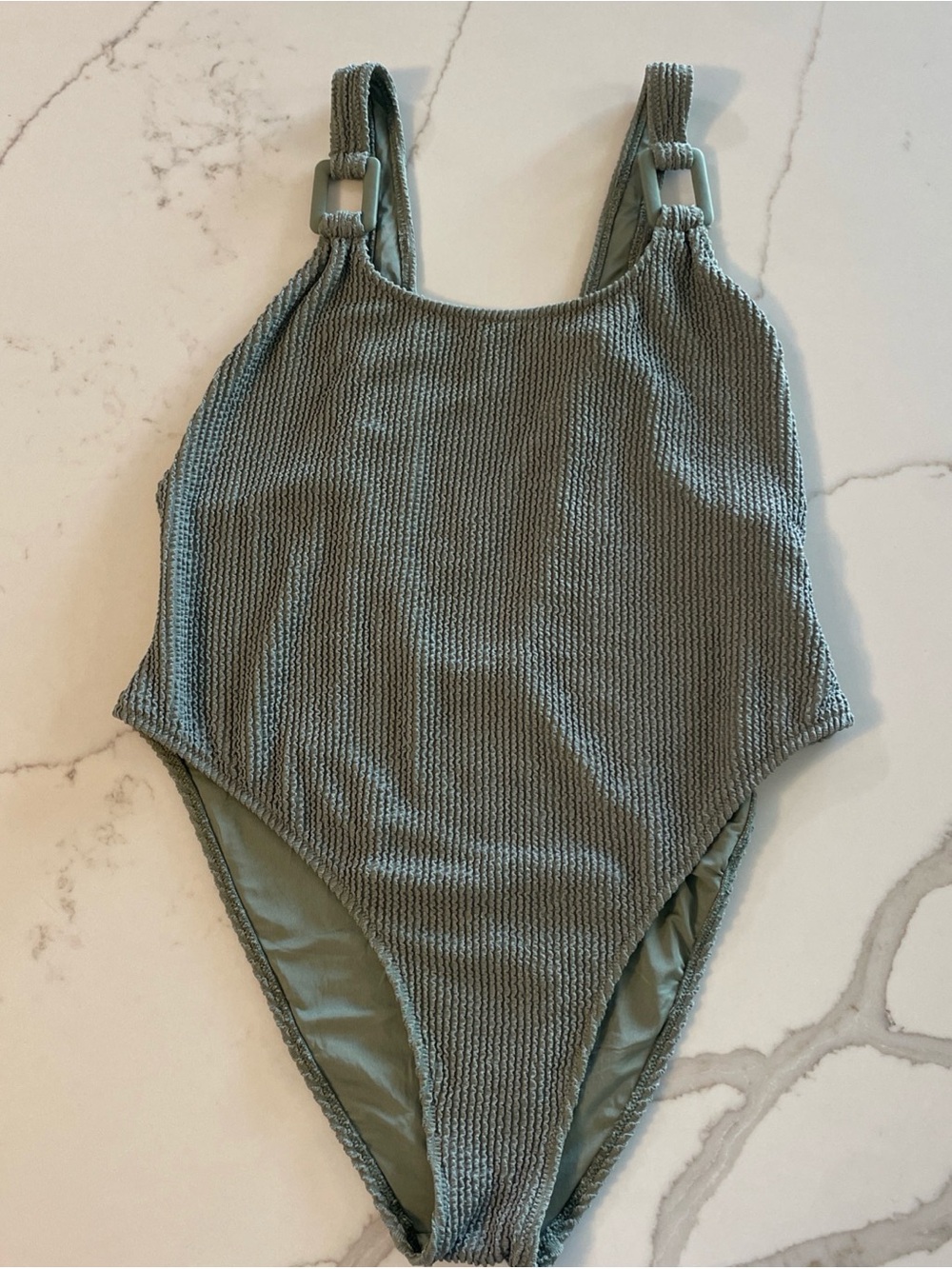 aerie Olive Textured Waffle One-Piece Swimsuit
